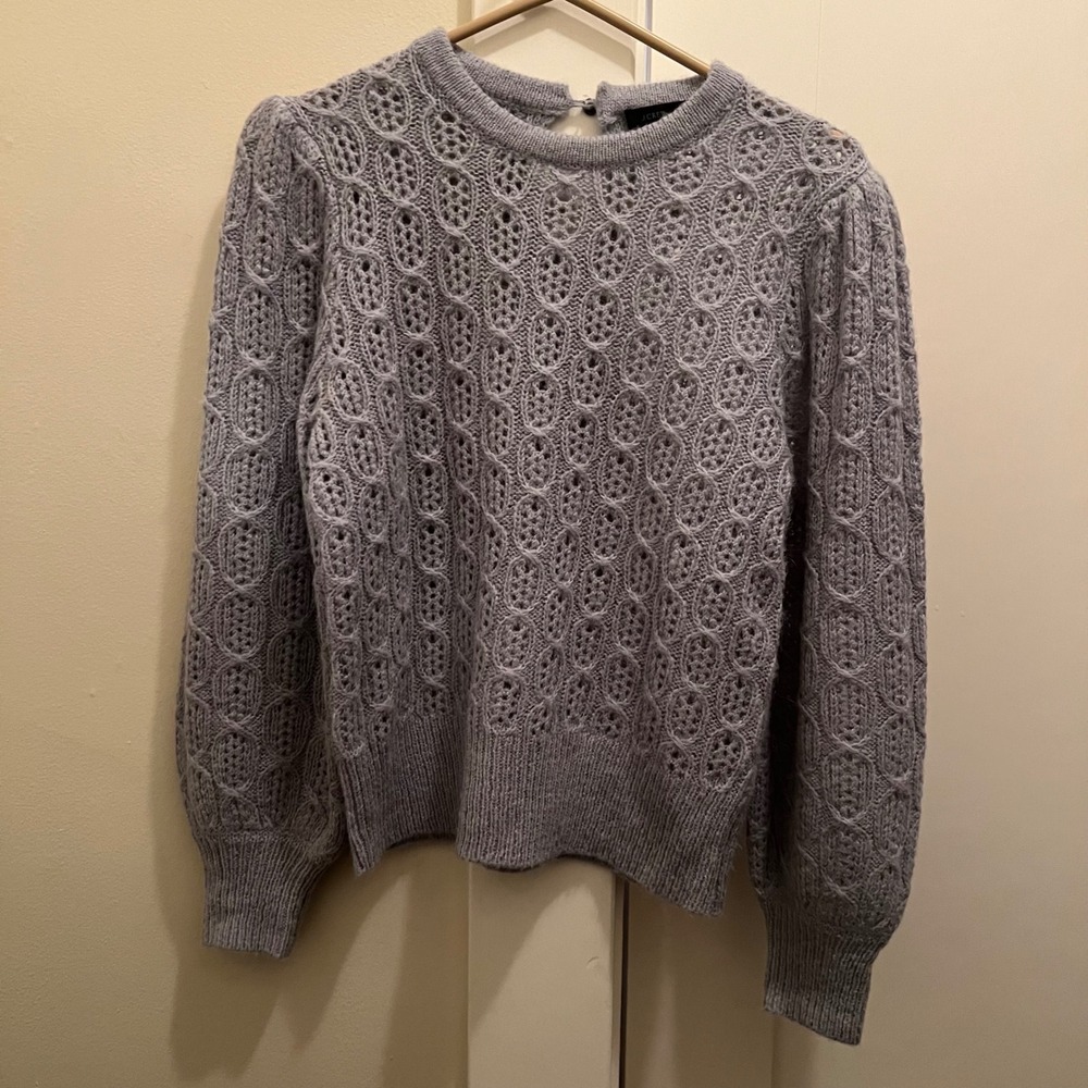 J. Crew Balloon Sleeve Cable Knit Sweater Small Dusty Blue Alpaca Wool